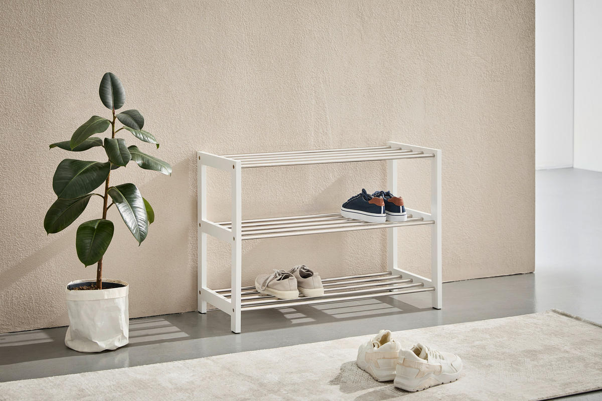 SCHUHREGAL Silberfarben, Weiß  - Silberfarben/Weiß, Basics, Holzwerkstoff/Metall (77,8/55.8/34.4cm) - Carryhome