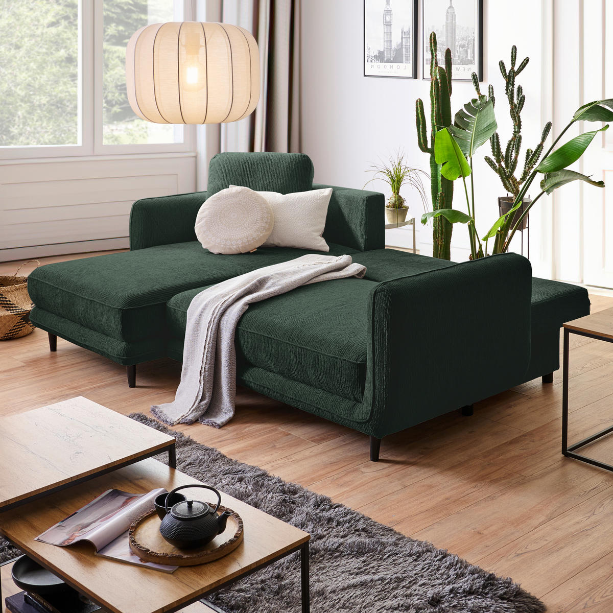 ECKSOFA in Struktur Dunkelgrün  - Dunkelgrün/Schwarz, Konventionell, Holz/Textil (170/247cm) - Carryhome