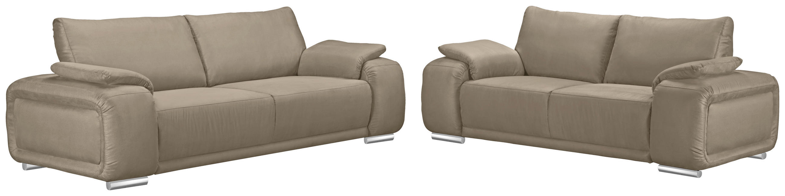 3-SITZER-SOFA Lederlook Beige  - Chromfarben/Beige, KONVENTIONELL, Textil/Metall (241/85/95cm) - Carryhome