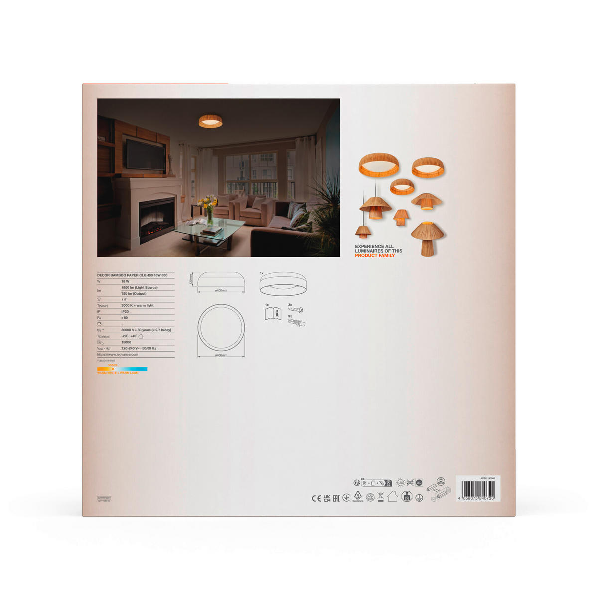 LED-DECKENLEUCHTE 40/12 cm   - Braun, Natur, Naturmaterialien/Metall (40/12cm) - Ledvance