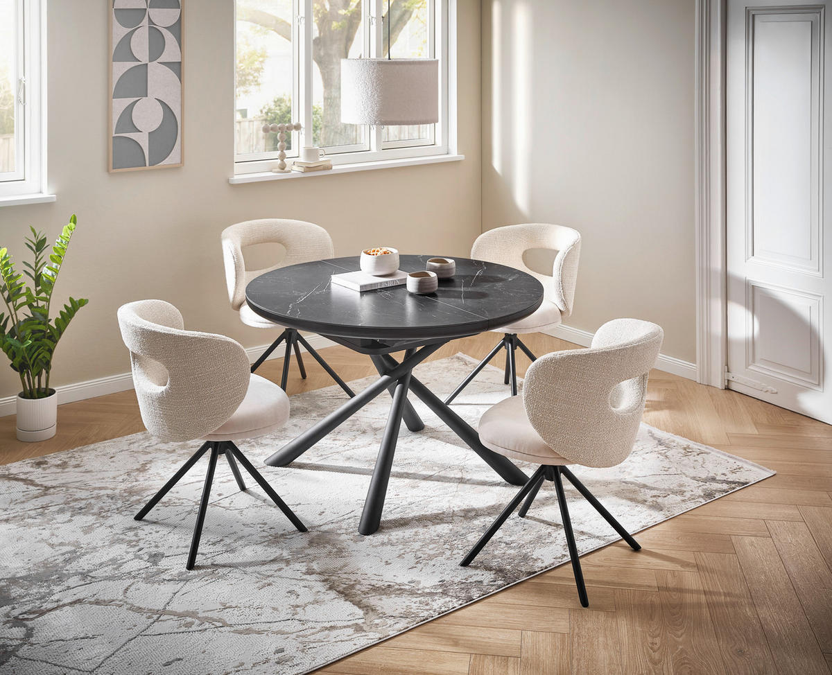 Masă din metal, ceramică, material pe bază de lemn, 120-160/120/76 cm,   - negru, Design, ceramică/metal (120-160/120/76cm) - Novel