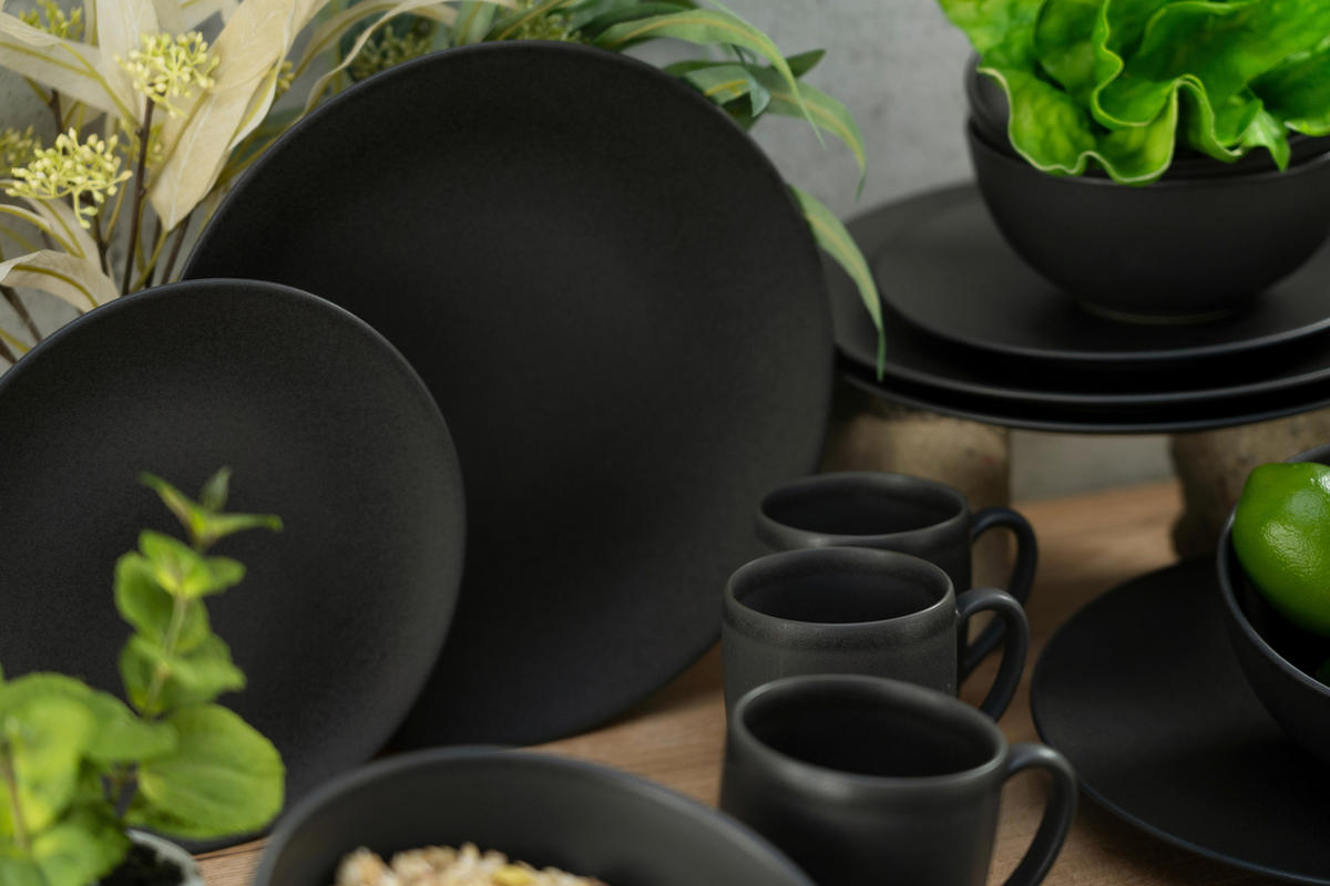 KOMPLETT SERVIS Soft Touch Black 16 delar  - svart, Trend, keramik - Creatable