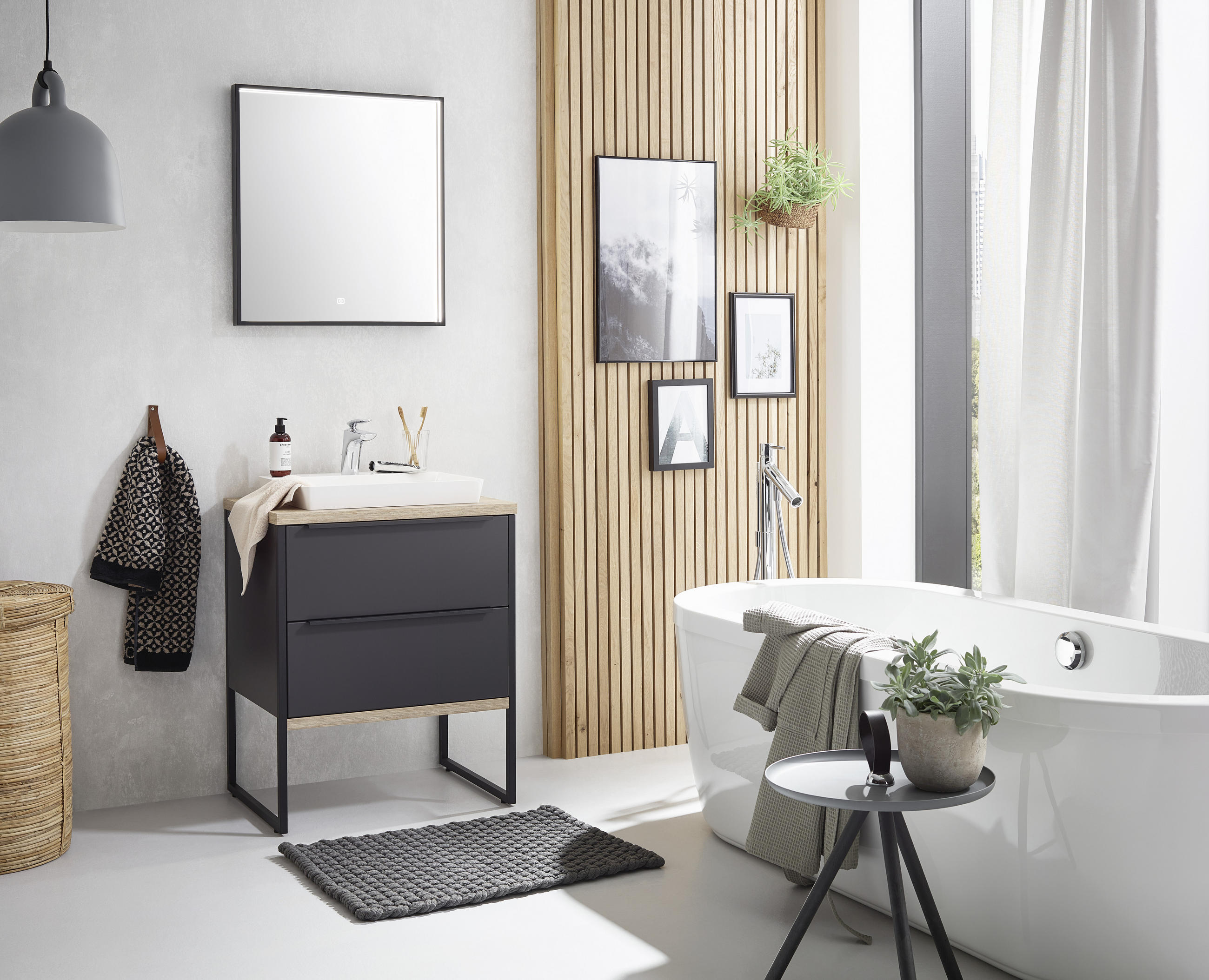 BADEZIMMER  in 64,6 cm  - Weiss/Eichefarben, Modern, Glas/Holzwerkstoff (64,6cm) - Dieter Knoll