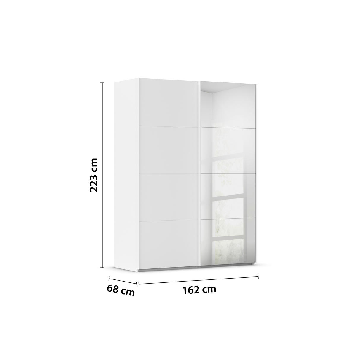 SCHWEBETÜRENSCHRANK 162/223/68 cm 2-türig Weiß  - Weiß, Design, Glas/Holzwerkstoff (162/223/68cm) - Novel