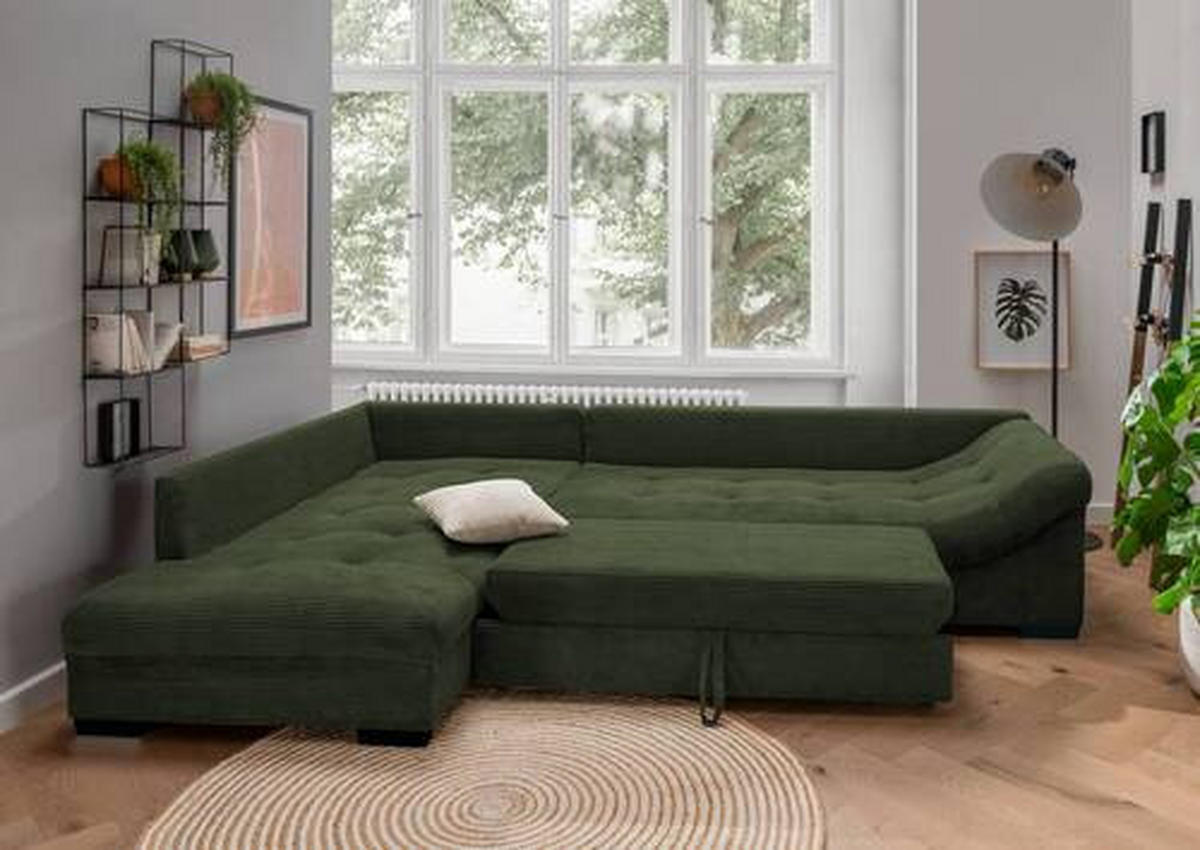 KUTNA GARNITURA tekstil  tamno zelena   - tamno zelena/bež, Design, tekstil/drvo (202/298cm) - MID.YOU
