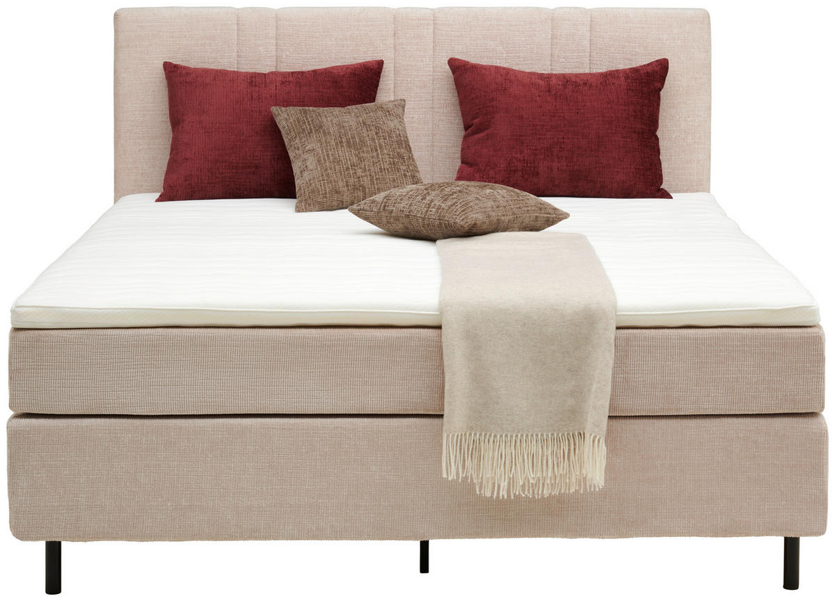 BOXSPRINGBETT 180/200 cm  in Beige  - Beige/Schwarz, Design, Textil/Metall (180/200cm) - Welnova