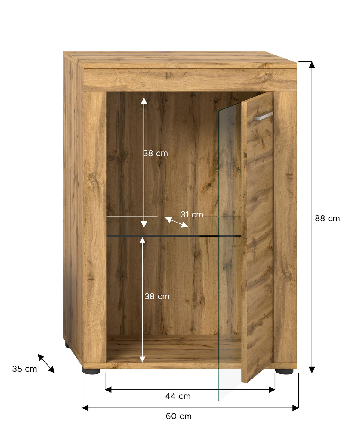 VITRINE in Eiche Wotan  - Eiche Wotan/Silberfarben, Design, Glas/Holzwerkstoff (86/60/35cm) - MID.YOU