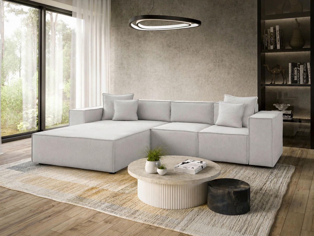 ECKSOFA Grau Chenille Zierkissen, Rücken echt  - Schwarz/Grau, MODERN, Kunststoff/Textil (180/265cm) - Milino