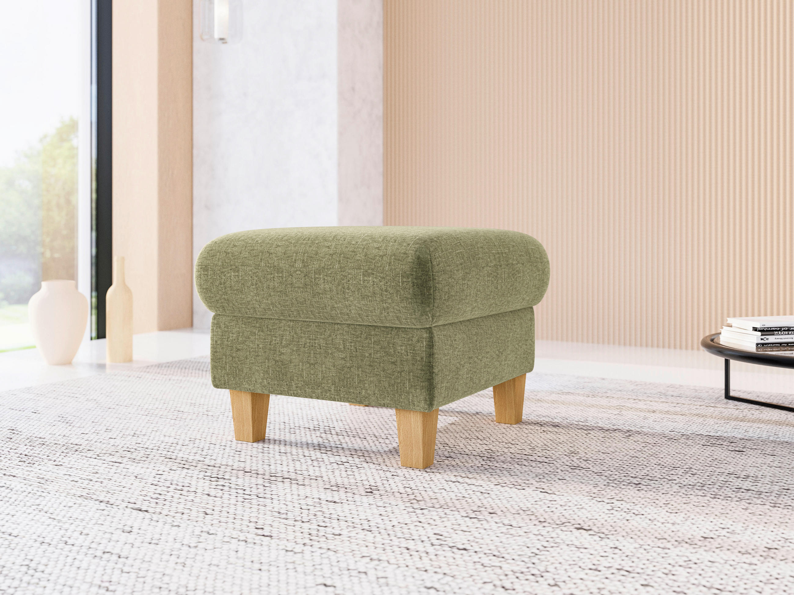 HOCKER GLENDALE E Flachgewebe Hellgrün  - Eichefarben/Hellgrün, KONVENTIONELL, Holz/Textil (58/48/58cm) - Sit & More