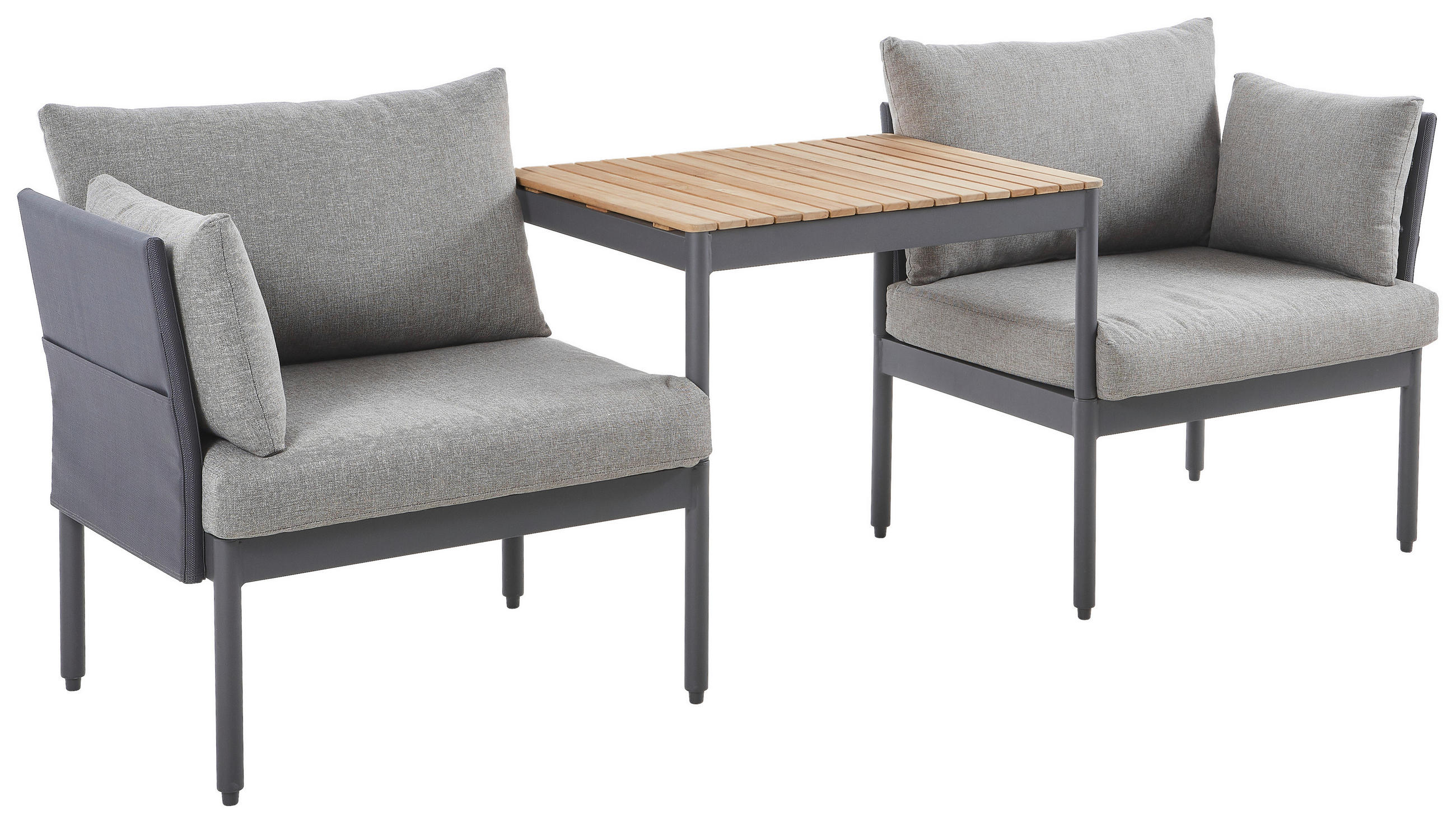 BALKONSET  - Grau/Teakfarben, Design, Holz/Textil (217/75/66cm) - Ambia Garden