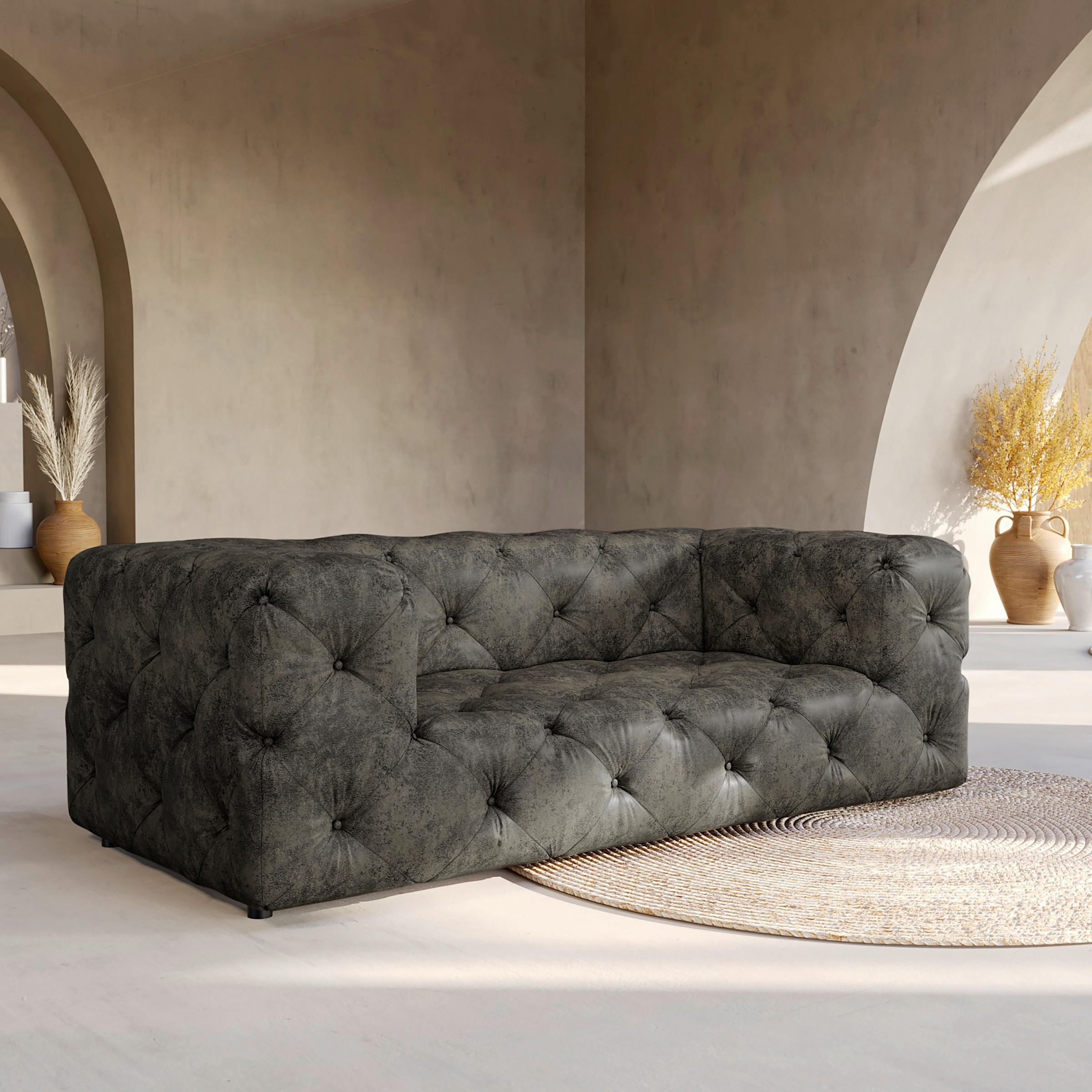2-SITZER-SOFA Fresco in Lederlook Anthrazit  - Anthrazit/Schwarz, Design, Kunststoff/Textil (193/71/100cm) - P & B