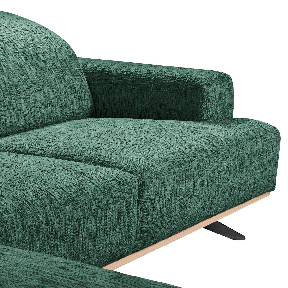 ECKSOFA PORTLAND in Struktur Grün Kopfteilverstellung  187/295 cm  - Schwarz/Grün, Design, Holz/Textil (187/295cm) - Livetastic