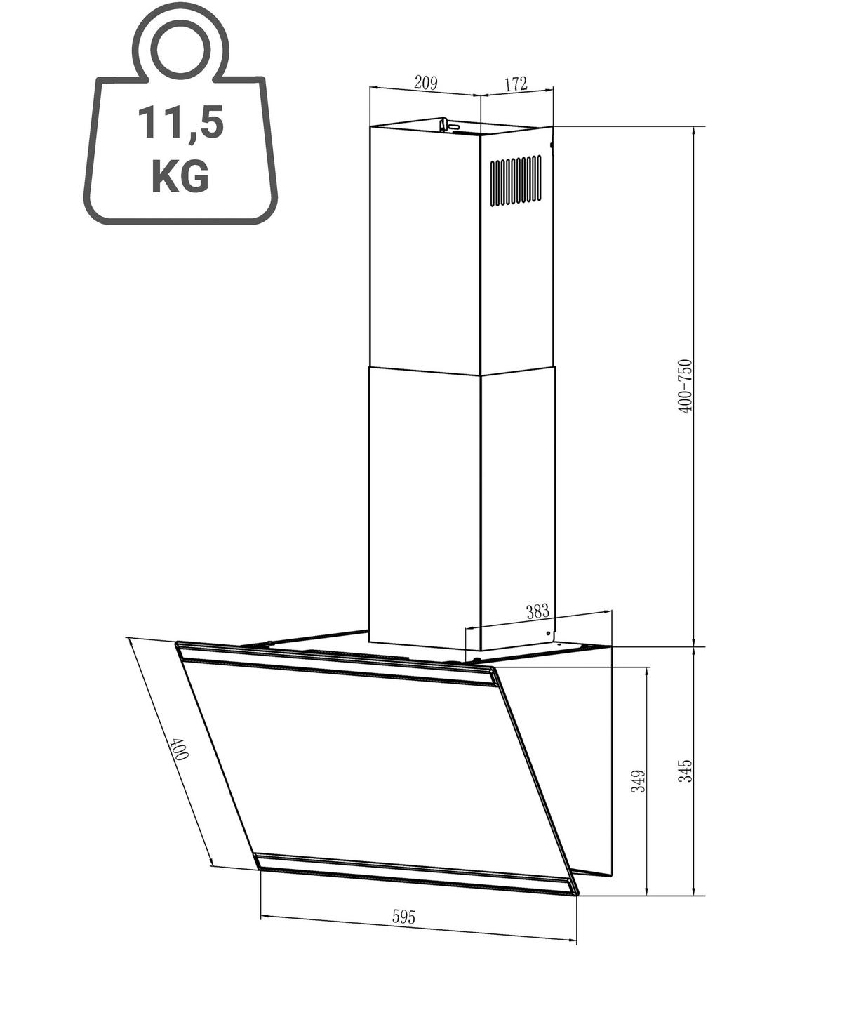 DUNSTABZUGSHAUBE CH89160S-20  - Schwarz, Trend, Glas/Metall (59,5/109,5/38,3cm) - Respekta