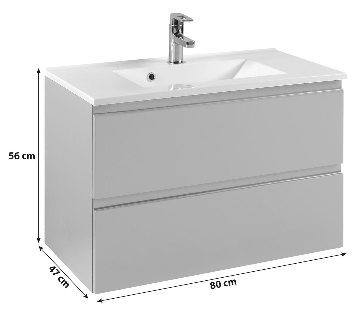 Waschtischkombi in  Grau 80 cm  - Weiss/Graphitfarben, Design, Holzwerkstoff/Stein (80cm) - Held