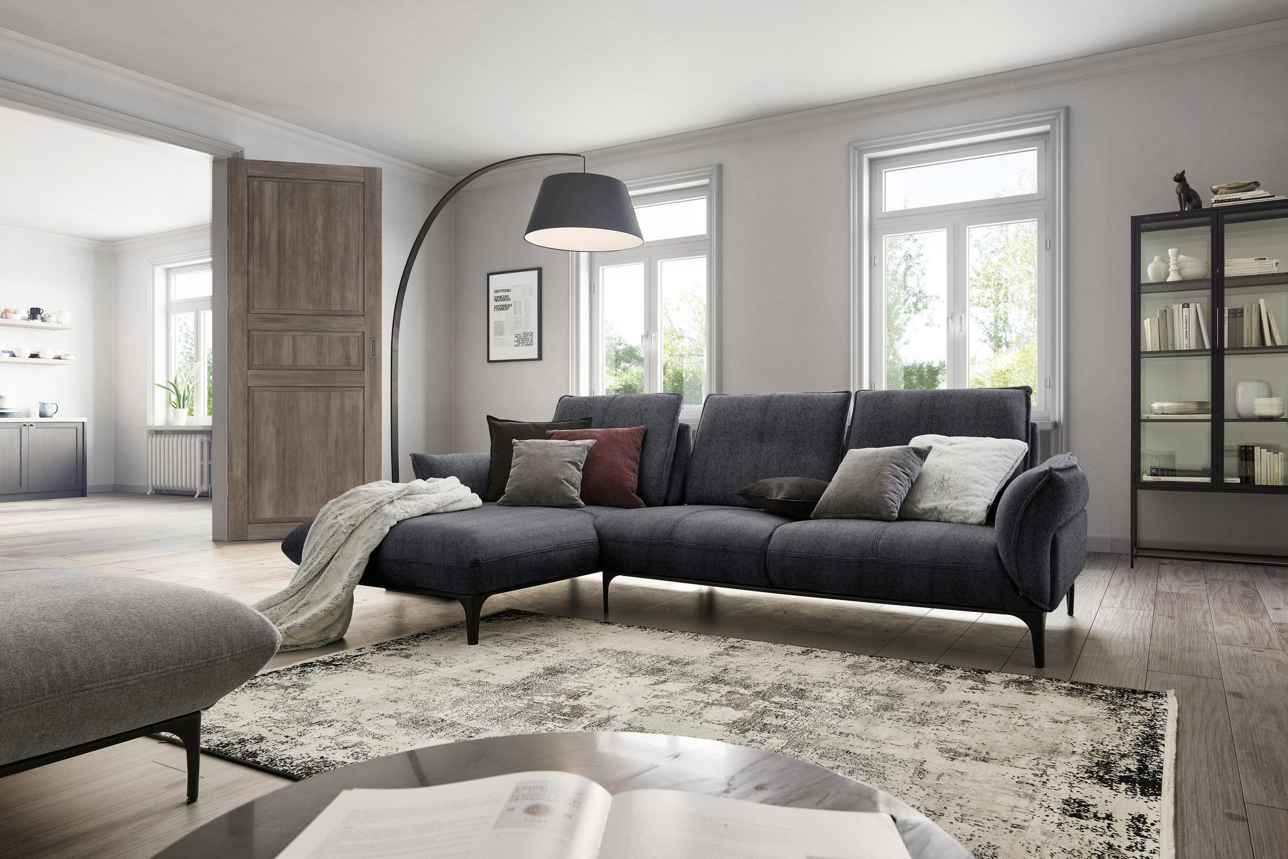CANAPÉ D'ANGLE in Webstoff Dunkelgrau  - Dunkelgrau/Schwarz, Natur, Textil (182/277cm) - Valnatura