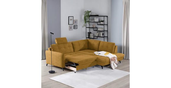 ECKSOFA in Flachgewebe, Leinenoptik Currygelb  - Currygelb/Schwarz, Design, Textil/Metall (247/208cm) - Xora