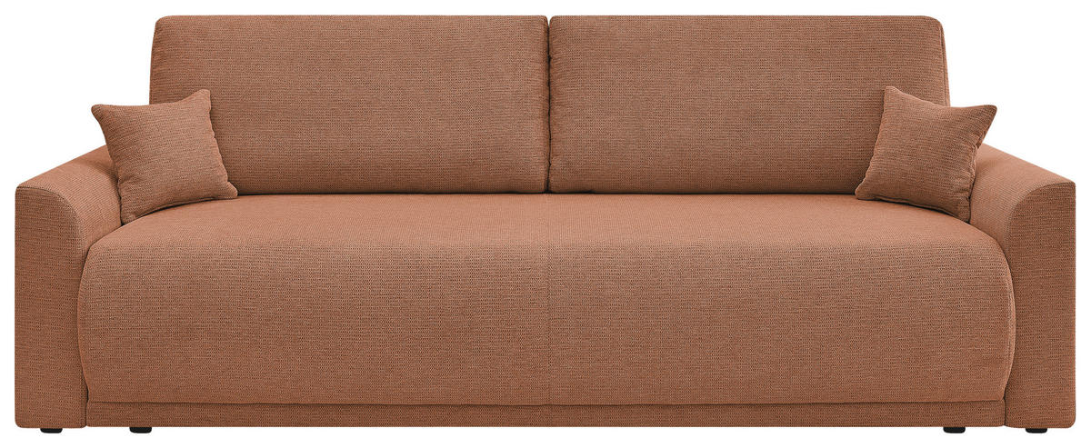 SCHLAFSOFA KIMMY Struktur Rostfarben  inkl. Zierkissen, Rückenkissen, Bettkasten  - Rostfarben/Schwarz, Design, Kunststoff/Textil (234/90/103cm) - P & B