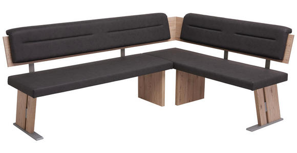 ECKBANK 155/205 cm in Eichefarben, Edelstahlfarben, Dunkelgrau - Edelstahlfarben/Eichefarben, KONVENTIONELL, Holzwerkstoff/Textil (155/205cm) - Cantus