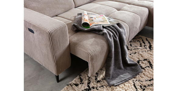 ECKSOFA Taupe Cord Rücken echt, Kopfteilverstellung, Sitzvorzug  - Taupe/Schwarz, KONVENTIONELL, Textil/Metall (257/170cm) - Carryhome