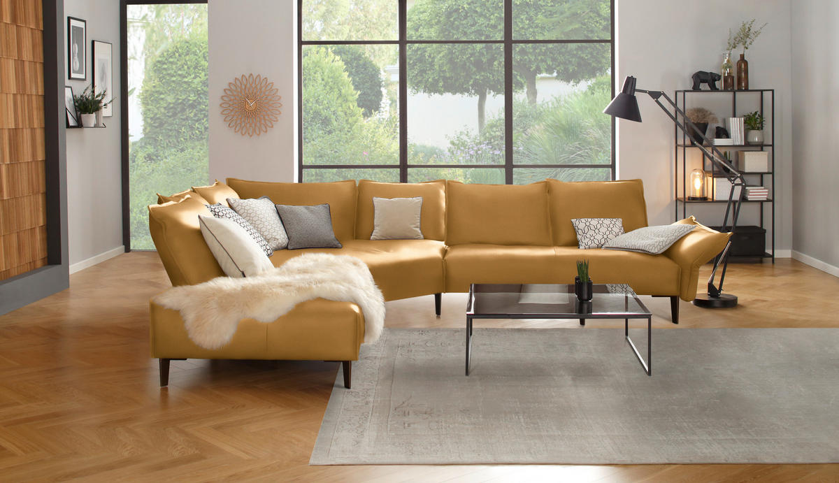 ECKSOFA in Echtleder Currygelb  272/340 cm  - Currygelb/Schwarz, Design, Leder/Metall (272/340cm) - W.Schillig