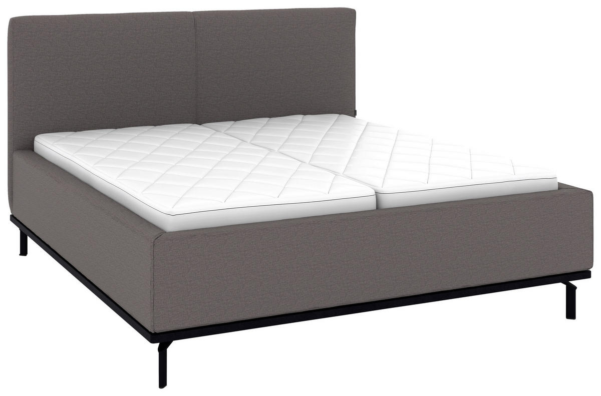 POLSTERBETT 180/200 cm,  in Graubraun, Matratze, Lattenrost, Bettkasten, H2 + H2 = mittel  - Graubraun/Graphitfarben, Design, Holz/Textil (180/200cm) - Musterring