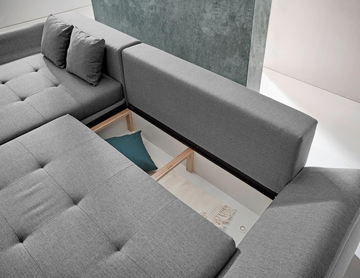 ECKSOFA in Webstoff Hellgrau  - Chromfarben/Hellgrau, Design, Kunststoff/Textil (302/187cm) - Carryhome