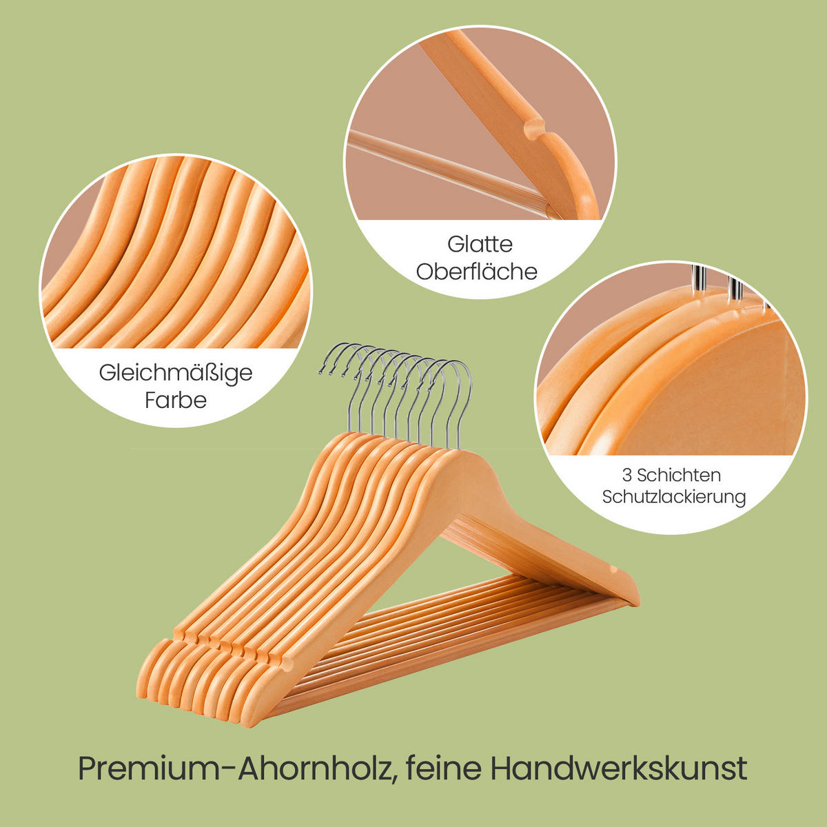 KLEIDERBÜGELSET Holz  - Birkefarben, Basics, Holz (44.5/23/1.2cm)