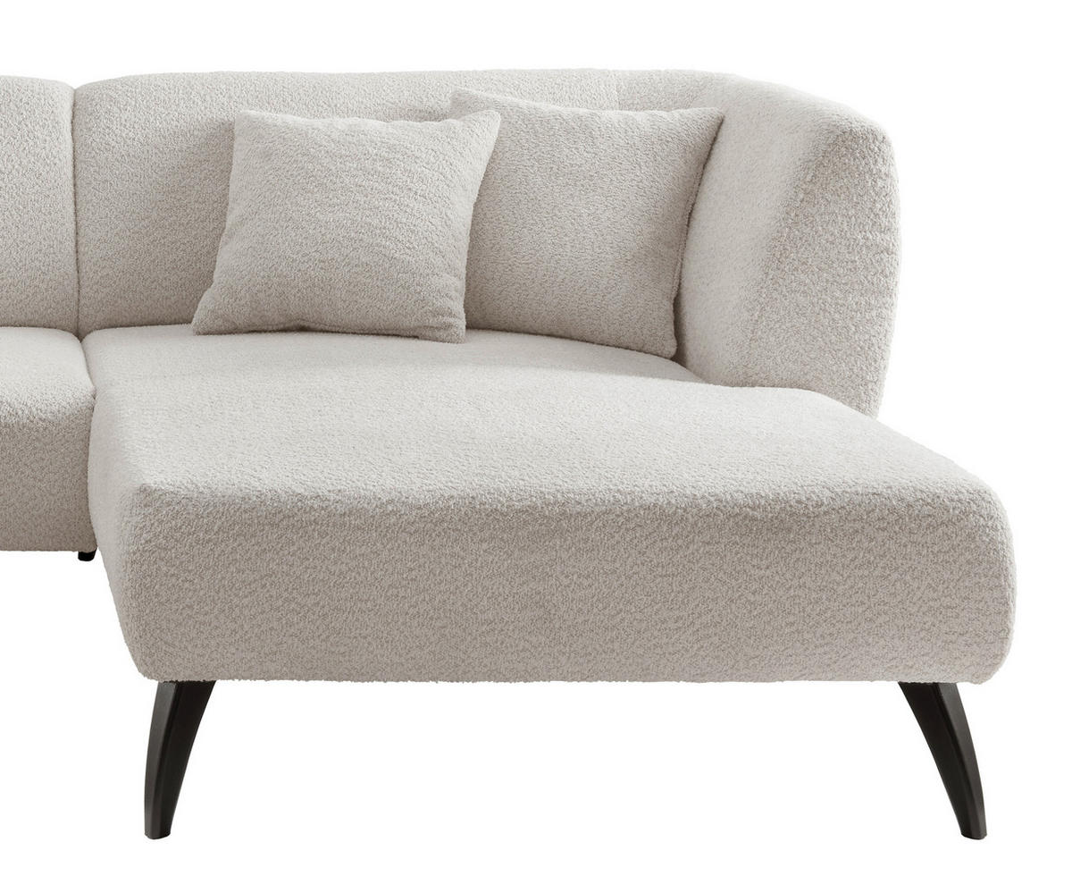 ECKSOFA in Bouclé Weiss  - Weiss/Schwarz, Modern, Holz/Textil (264/160cm) - MID.YOU