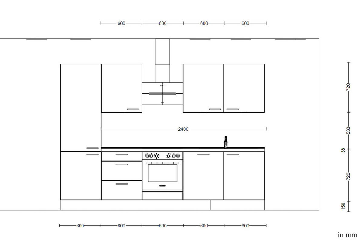 KÜCHENLEERBLOCK 300 cm   in Weiß, Eichefarben  - Eichefarben/Schwarz, MODERN, Holzwerkstoff/Metall (300cm) - Nobilia