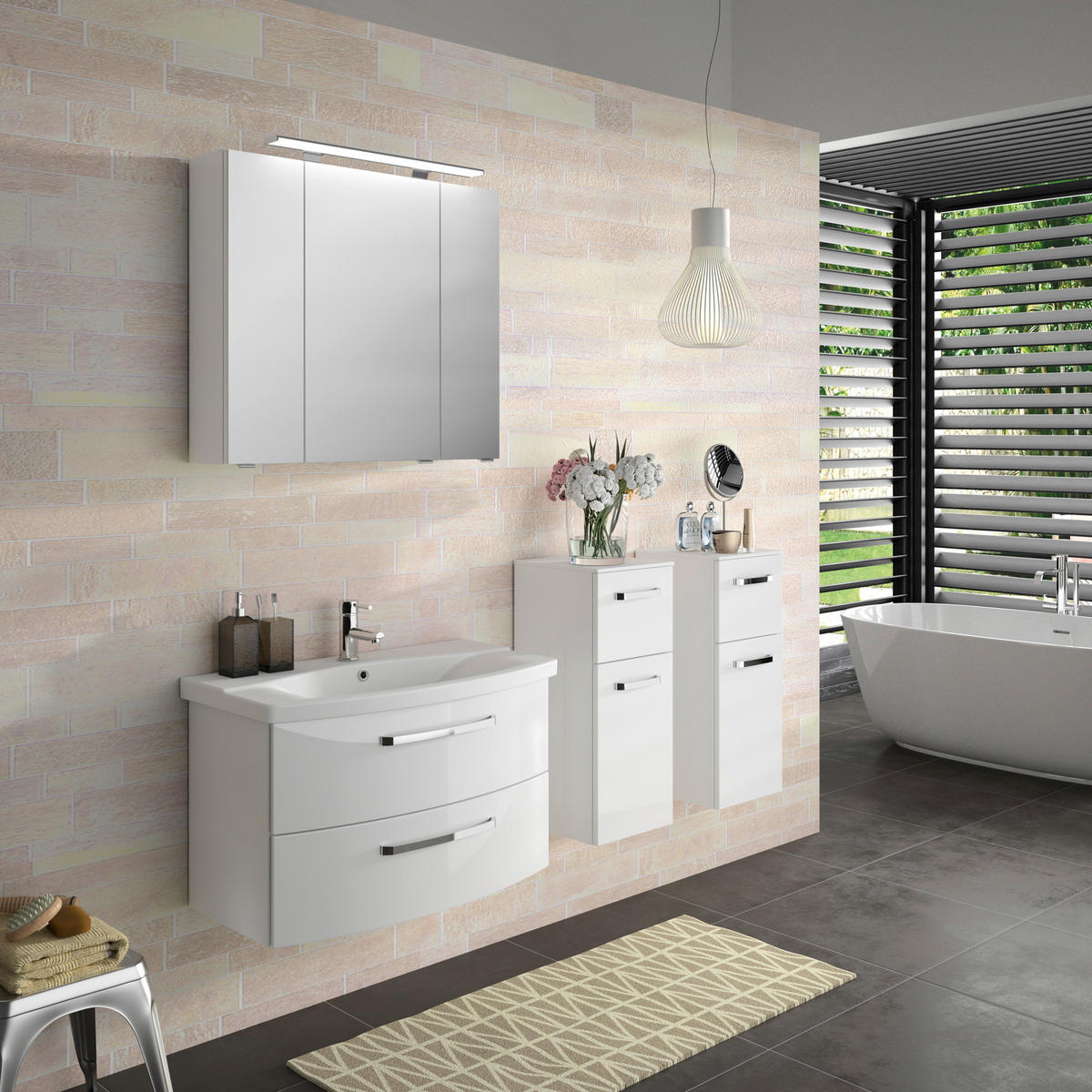 BADEZIMMER 3-teilig  in 84 cm  - Chromfarben/Weiß Hochglanz, MODERN, Glas/Keramik (84cm) - Sadena