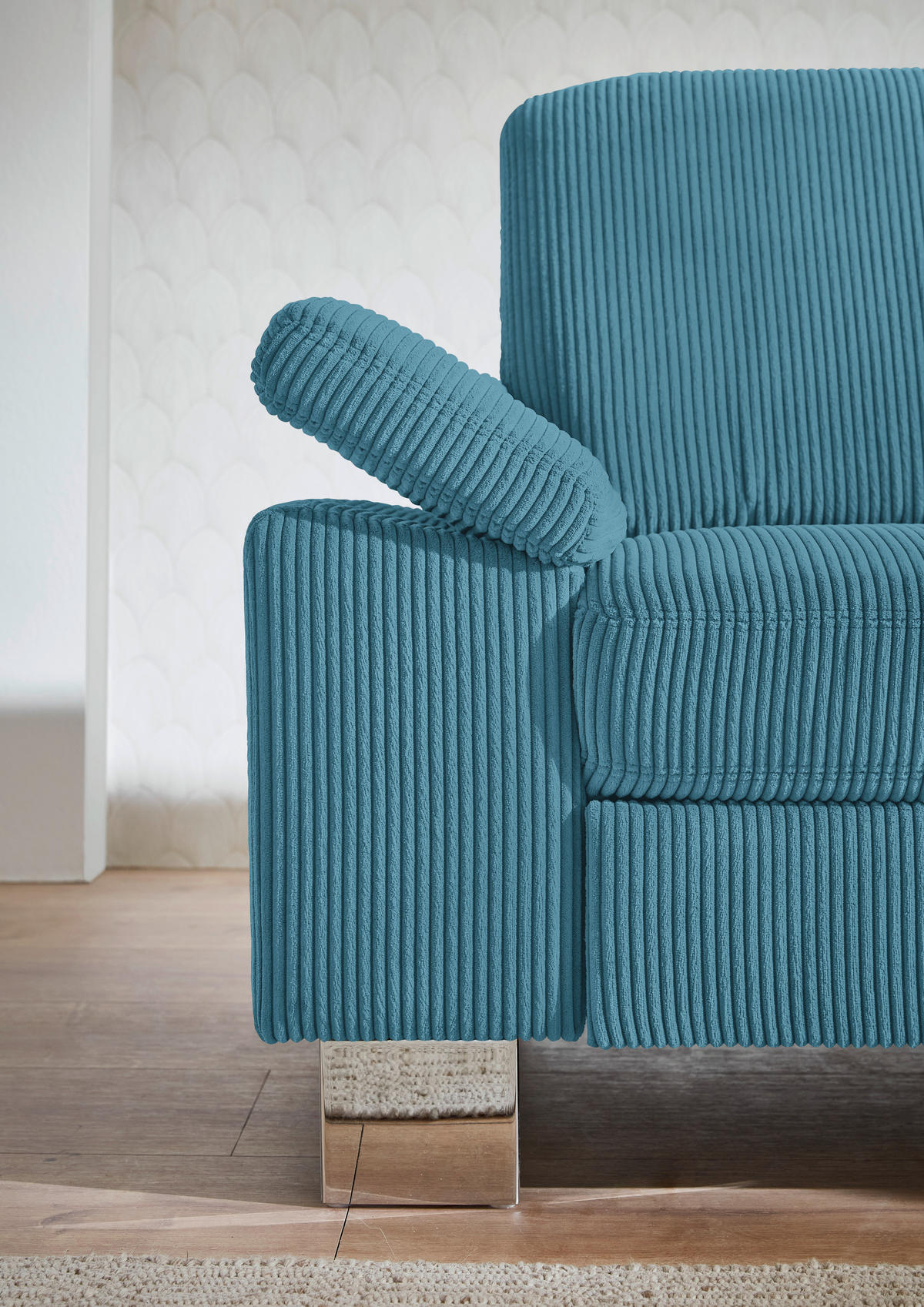 ECKSOFA in Cord Petrol  - Edelstahlfarben/Petrol, Konventionell, Textil/Metall (248/200cm) - Beldomo System