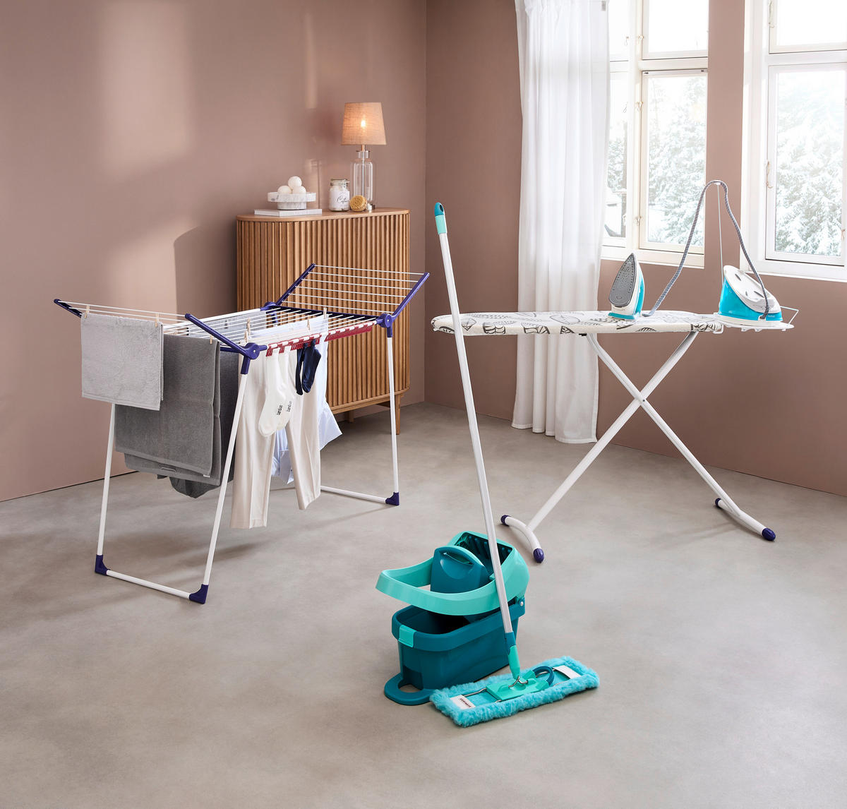 ČISTICÍ SADA NA PODLAHY - tyrkysová, Konvenční, kov/plast (146cm) - Leifheit