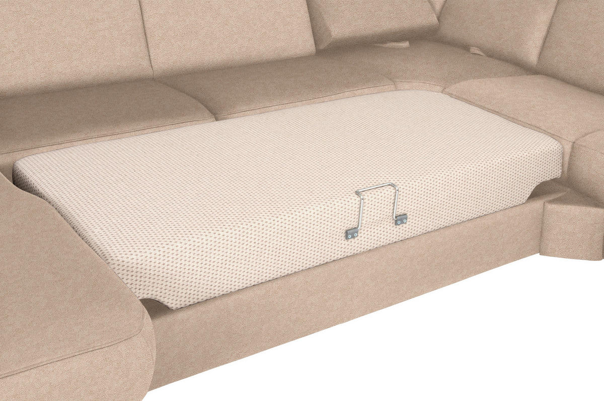 WOHNLANDSCHAFT in Flachgewebe Beige  - Chromfarben/Beige, KONVENTIONELL, Textil/Metall (163/336/240cm) - Beldomo System