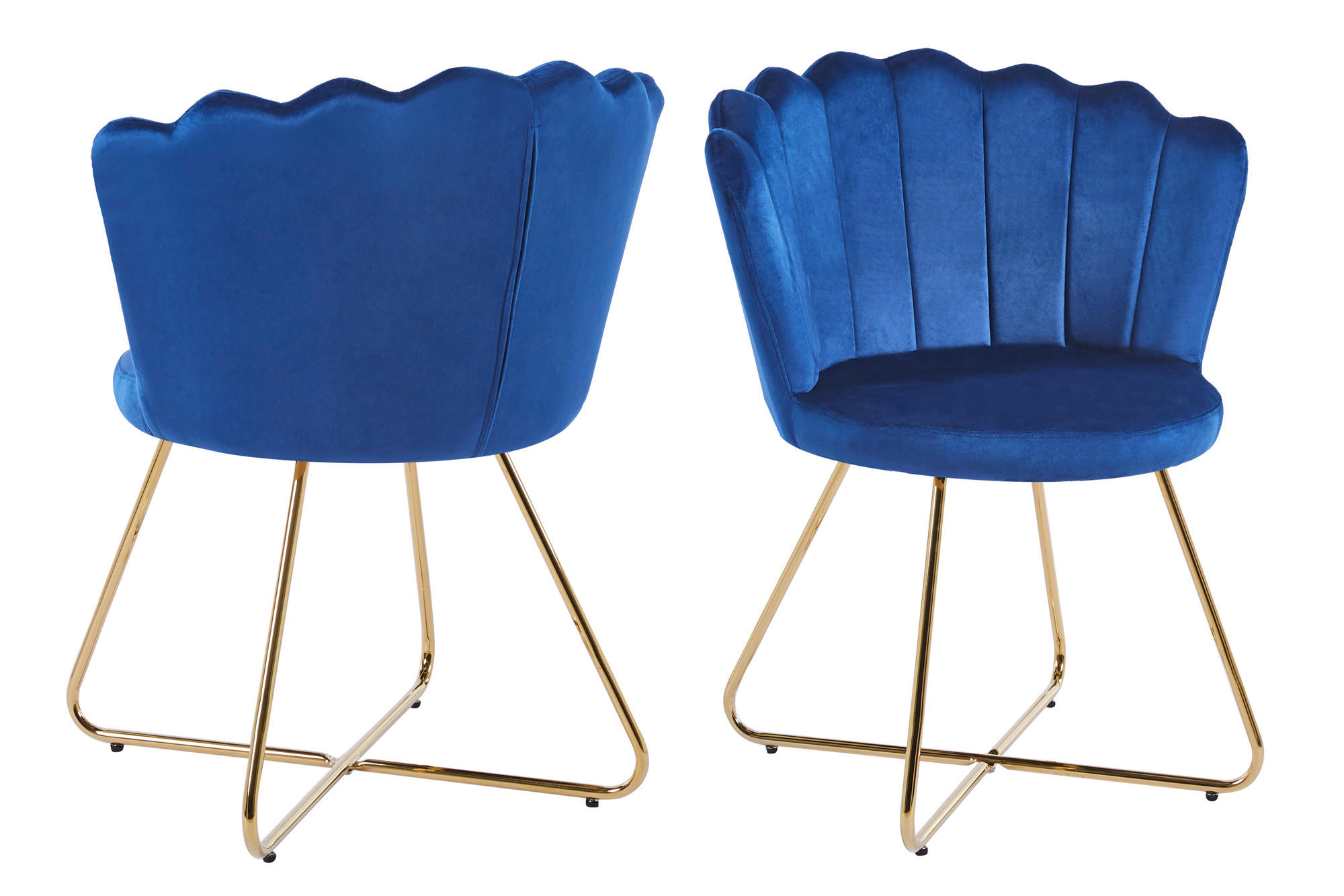 STUHL-SET 2 Stück  in Samt Textil  - Goldfarben/Dunkelblau, MODERN, Textil/Metall (69,5/85/66cm) - Livetastic