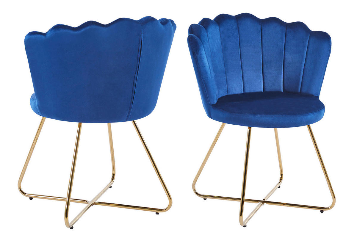 STUHL-SET 2 Stück  in Samt Textil  - Goldfarben/Dunkelblau, MODERN, Textil/Metall (69,5/85/66cm) - Livetastic