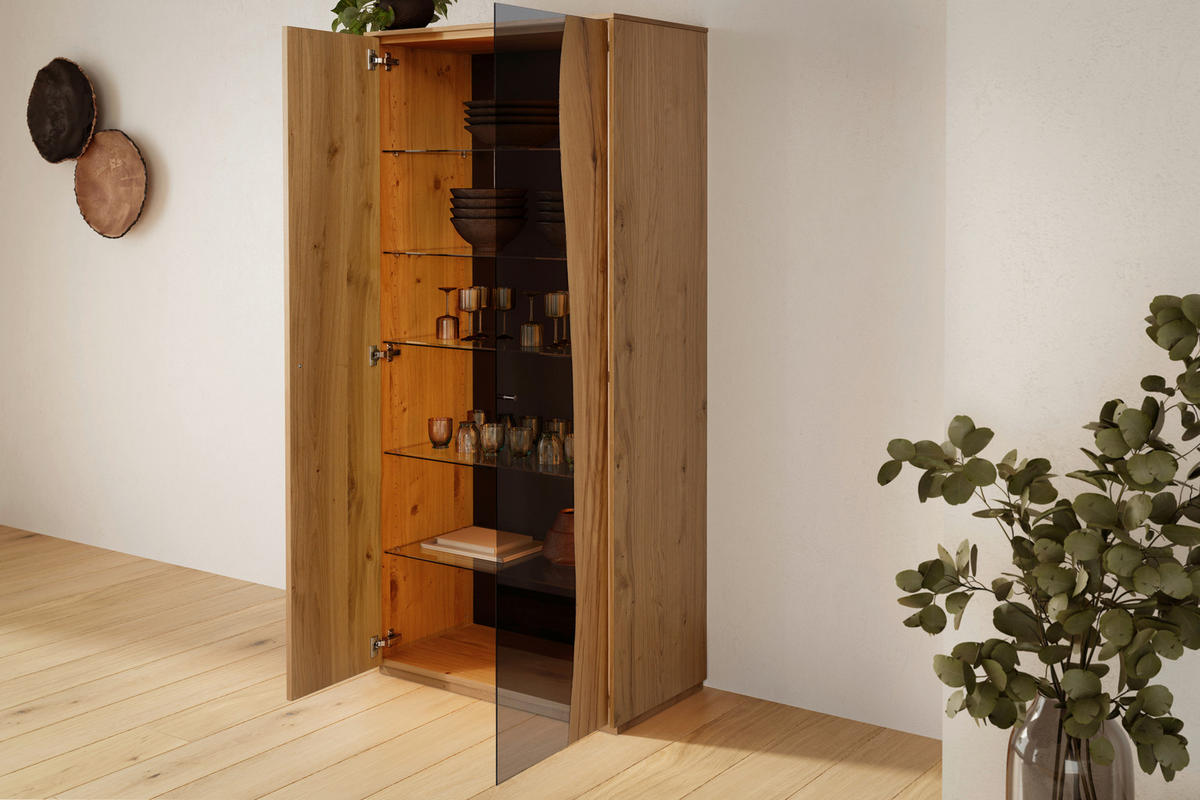 VITRINE furniert Wildeiche Grau, Wildeiche  - Wildeiche/Schwarz, Modern, Glas/Holz (82,7/184,3/43,8cm) - Moderano