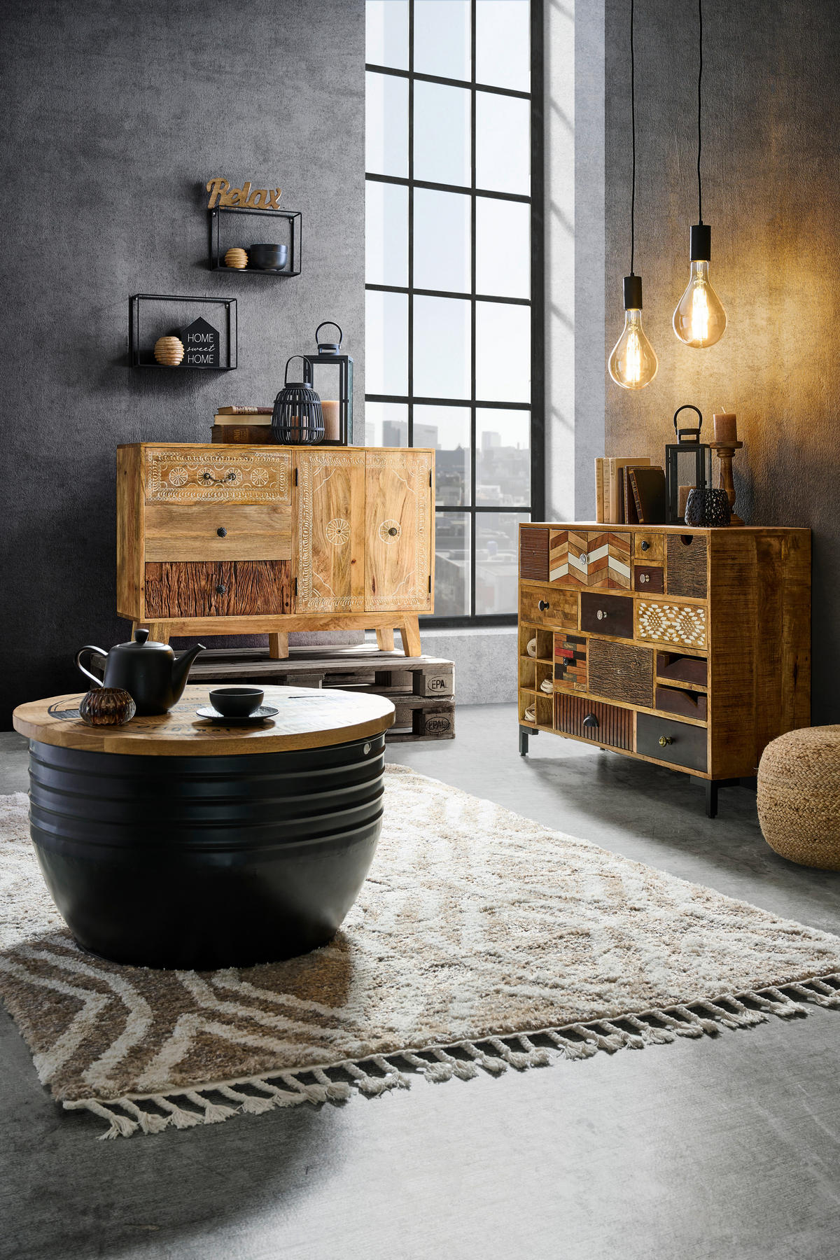 KOMMODE 115/80/35 cm  in Braun, Multicolor, Naturfarben, Akaziefarben  - Multicolor/Schwarz, Lifestyle, Keramik/Holz (115/80/35cm) - Landscape