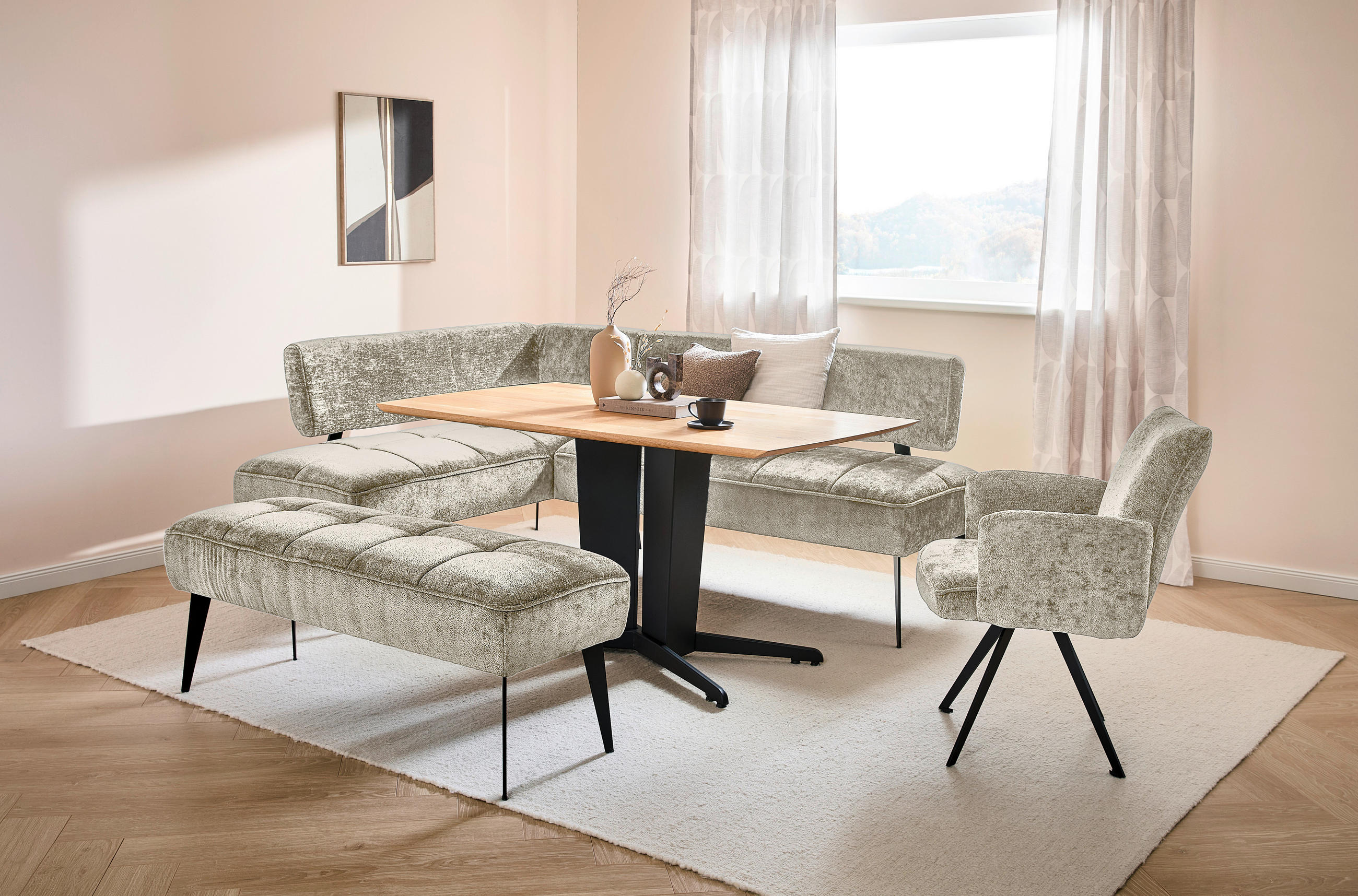 ECKBANK 162/212 cm Webstoff Taupe Metall   - Taupe/Schwarz, MODERN, Textil/Metall (162/212cm) - Welnova