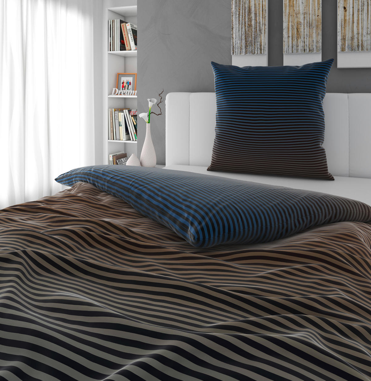 BETTWÄSCHE Satin 155/220 cm  - Blau/Gelb, Textil (155/220cm) - Novel