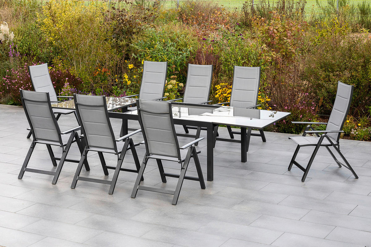 GARTENSET 9-teilig  - Graphitfarben/Grau, MODERN, Textil/Metall - Gardenson