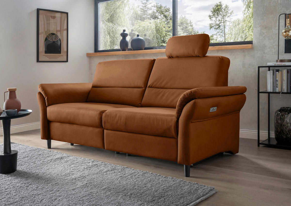 3-SITZER-SOFA in Lederlook Cognac  - Cognac/Schwarz, Modern, Holz/Textil (192/90/89cm) - Livetastic