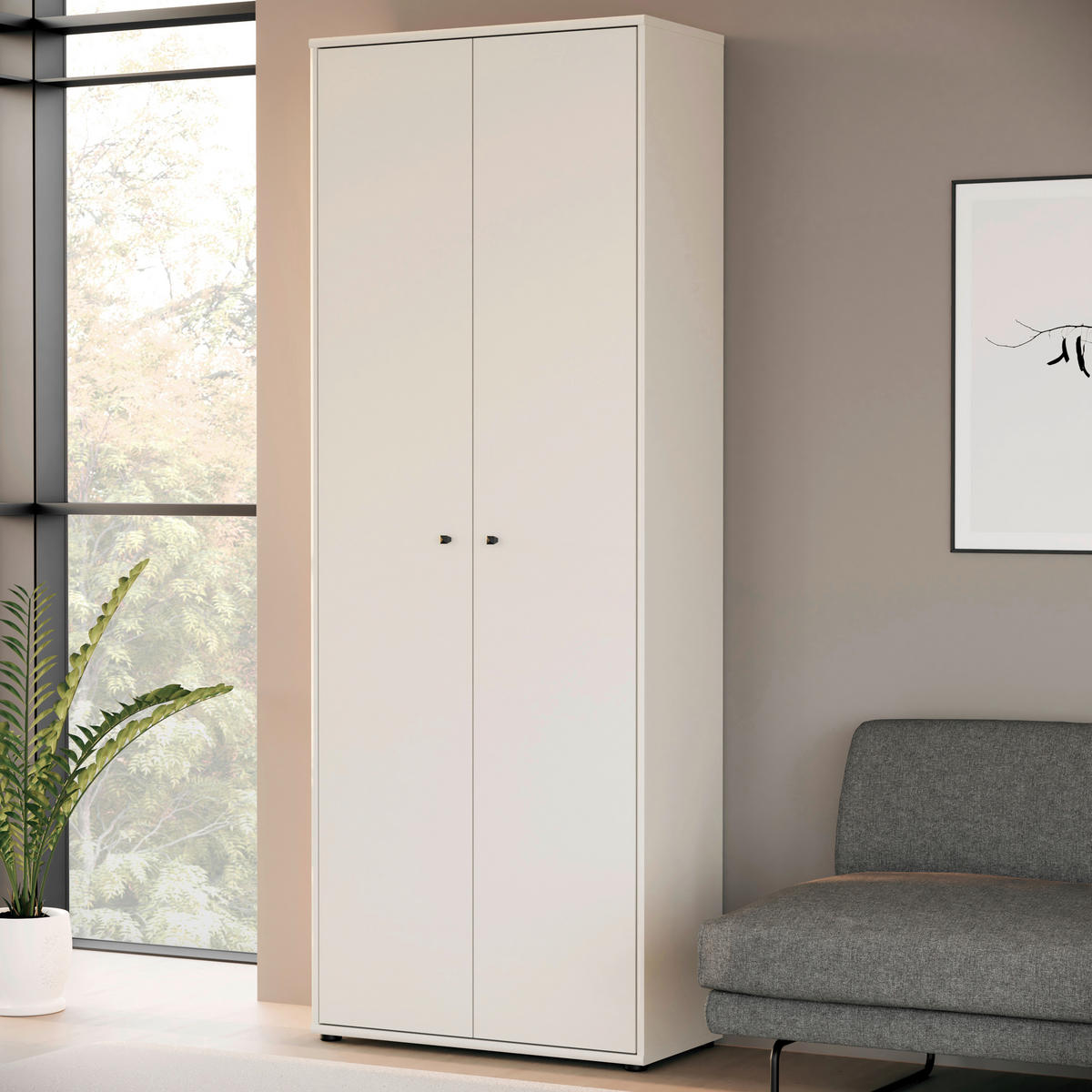 DREHTÜRENSCHRANK 73,7/197,5/34,8 cm,  in Sandfarben, 2 Tür(en)  - Sandfarben/Schwarz, Design, Holzwerkstoff/Kunststoff (73,7/197,5/34,8cm)