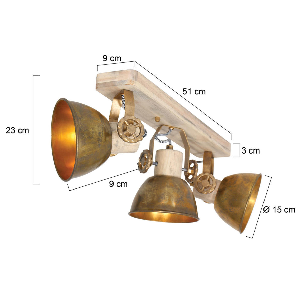 DECKENSPOTS - Bronzefarben/Kupferfarben, Trend, Holz/Metall (59/19/23cm)