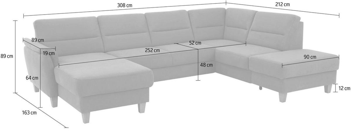 WOHNLANDSCHAFT in Mikrofaser Grau  - Eichefarben/Grau, Konventionell, Holz/Textil (163/308/212cm) - Sit & More