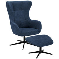 RELAXSESSELSET Chenille Hocker    - Schwarz/Dunkelblau, Design, Textil/Metall (73/107/80cm) - Welnova