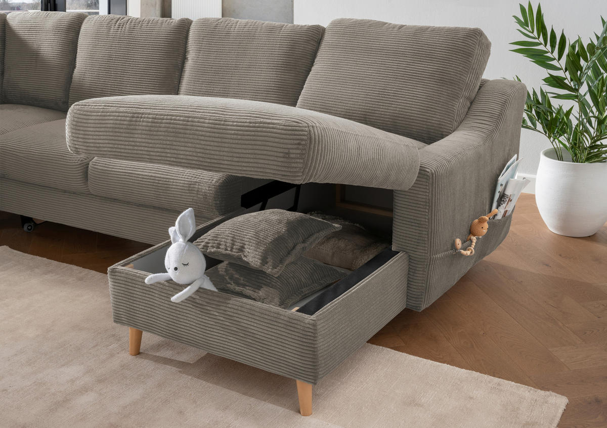 WOHNLANDSCHAFT in Cord Graubraun  - Graubraun/Naturfarben, Konventionell, Holz/Textil (200/301/150cm) - P & B