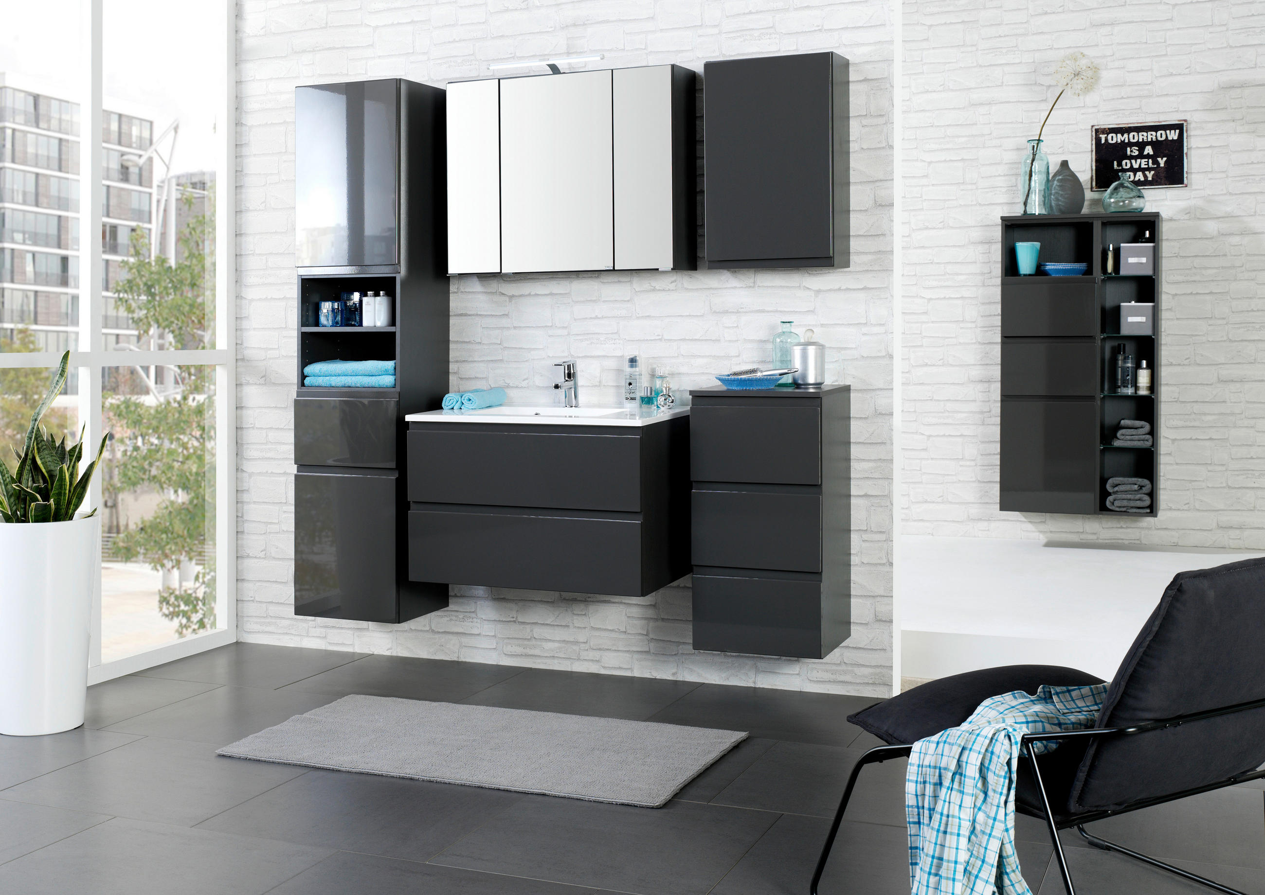 BADEZIMMER  in 80 cm  - Weiß/Grau, Design, Holzwerkstoff/Stein (80cm) - Held