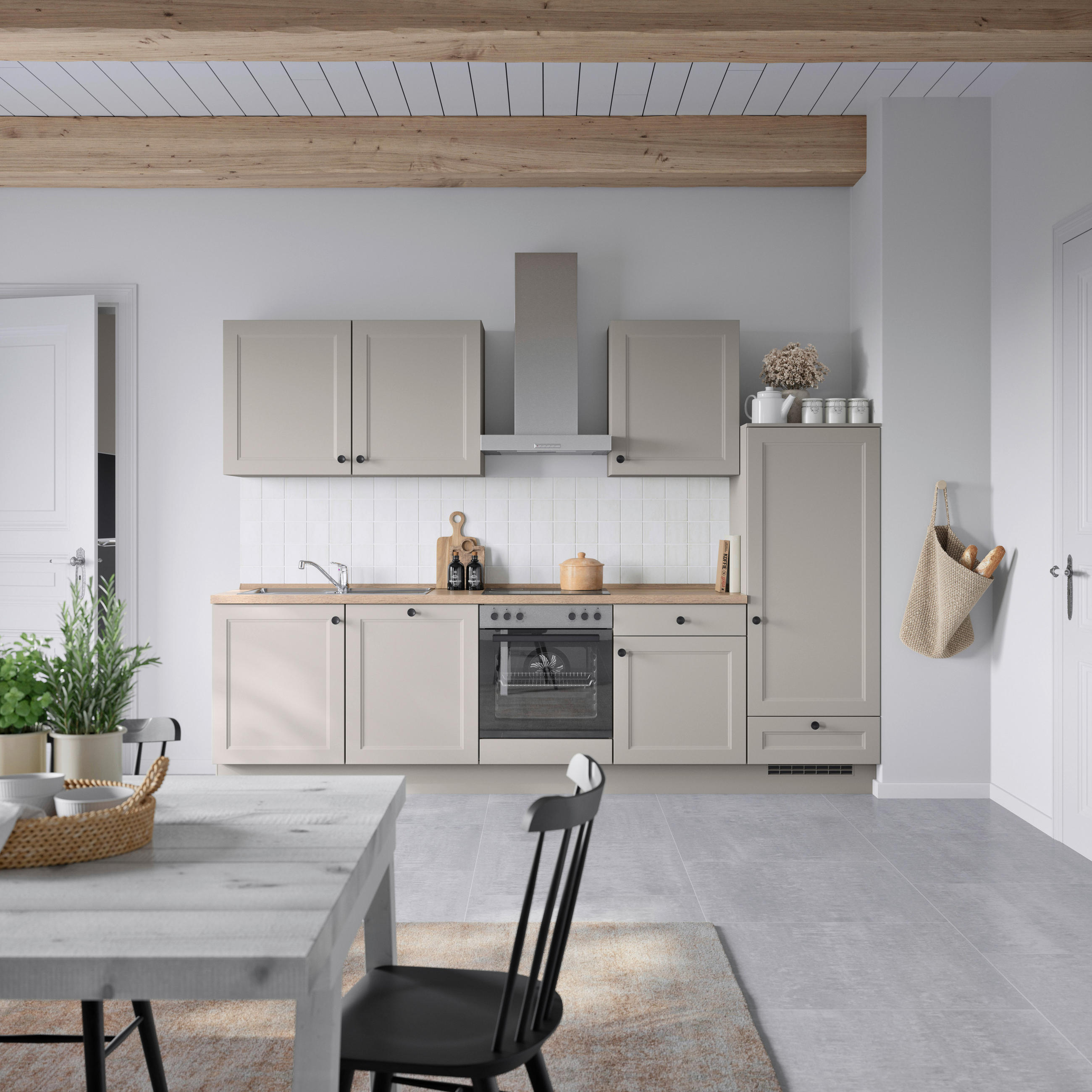 KÜCHENBLOCK 300 cm   in Grau, Eiche dunkel  - Eiche dunkel/Schwarz, MODERN, Holzwerkstoff/Metall (300cm) - Nobilia