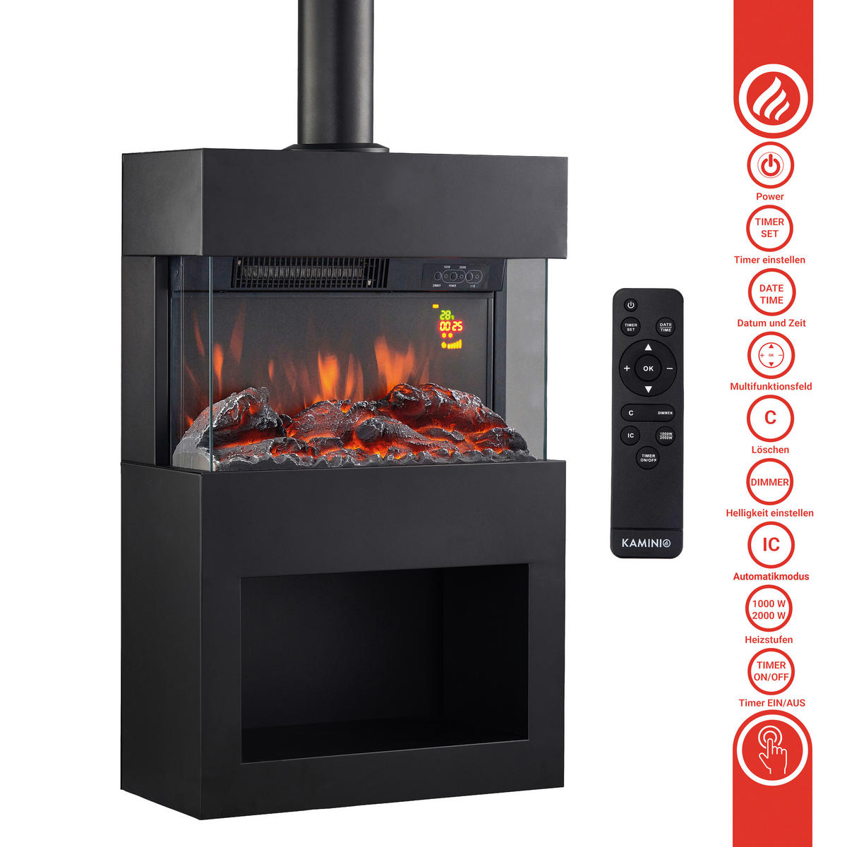 ELEKTROKAMIN - Schwarz, Basics, Glas/Metall (48,0/117,2/21,7cm)