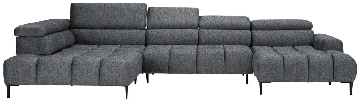 WOHNLANDSCHAFT in Webstoff Dunkelgrau  - Dunkelgrau/Schwarz, Design, Textil/Metall (216/385/177cm) - Welnova
